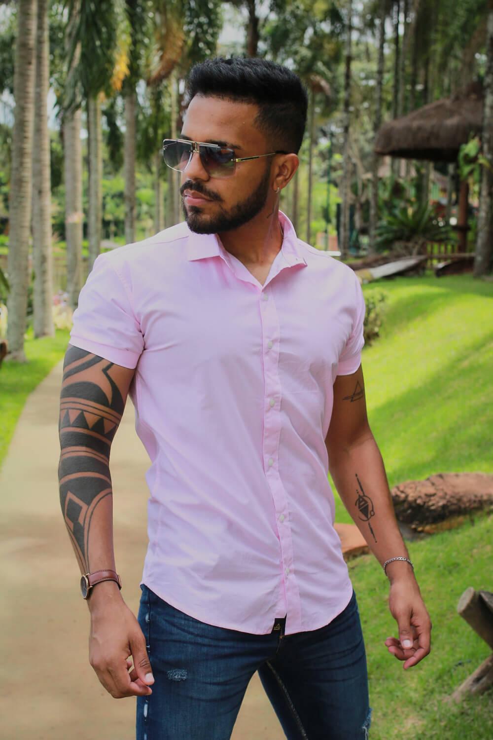 Camisa Slim Fit Ref 213 Rosa BB - invictacamisaria